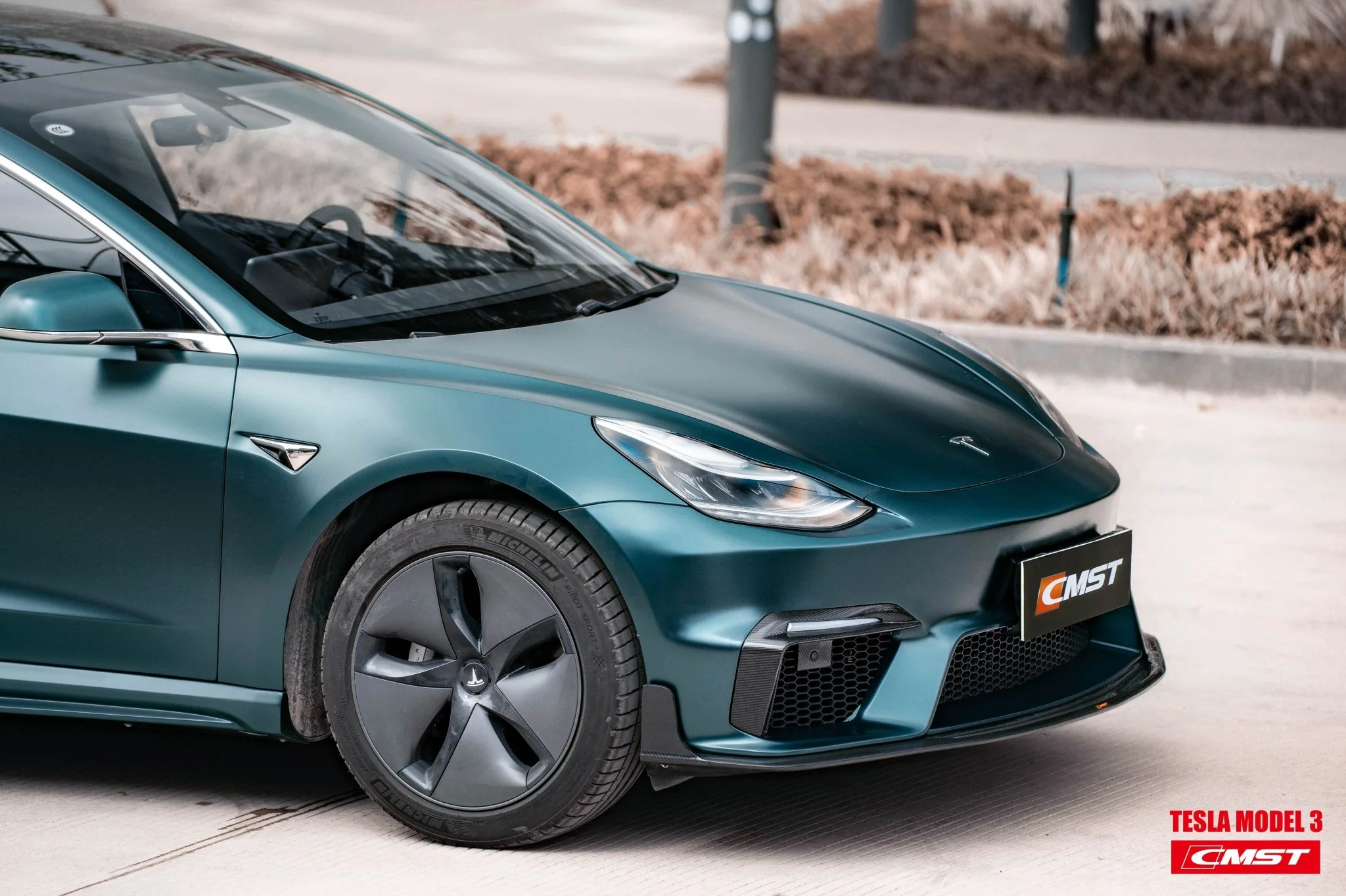 CMST Tuning Carbon Fiber Front Bumper for Tesla Model 3 Ver.1 with Carbon Fiber Canards & Front Lip - Image 11