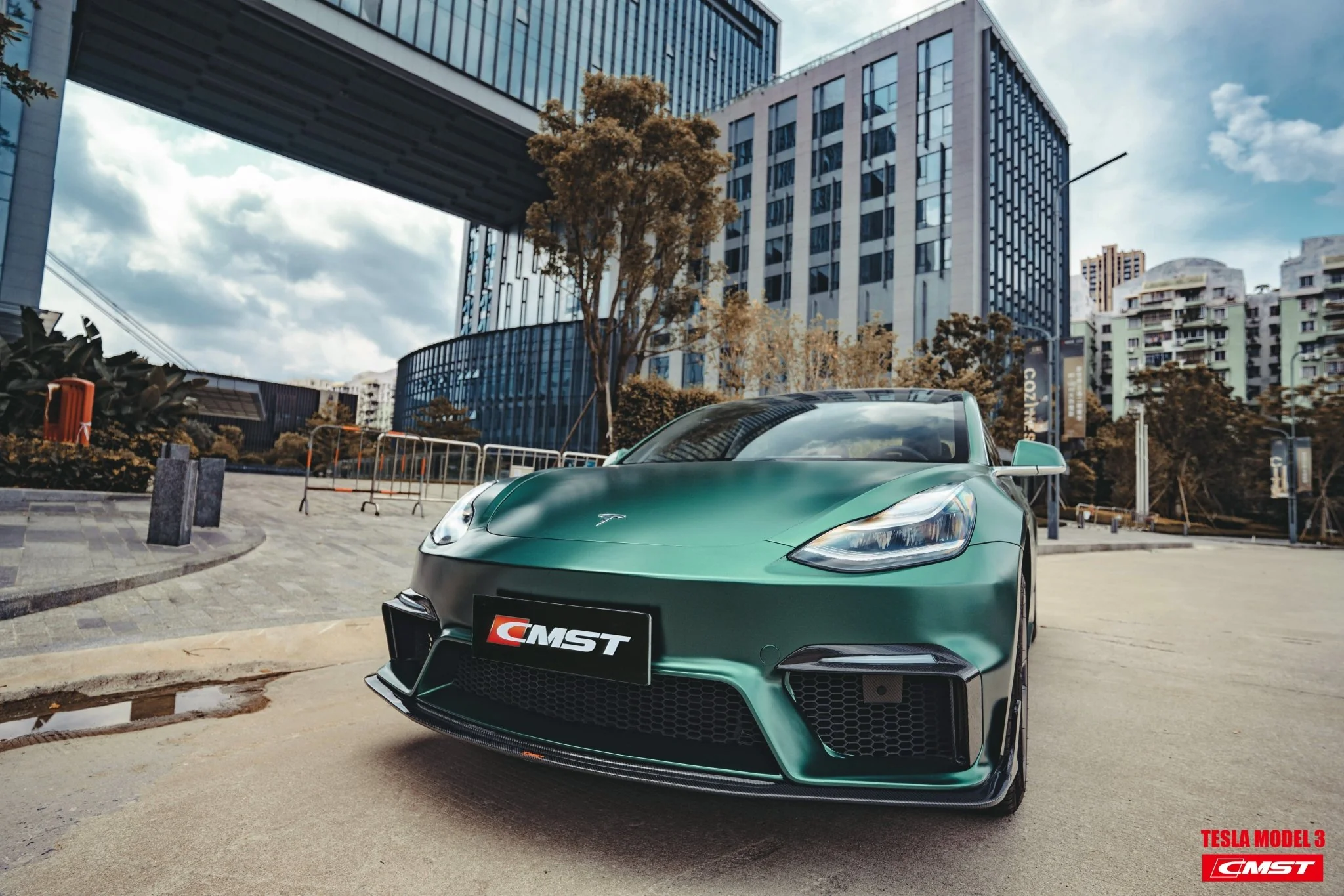 CMST Tuning Carbon Fiber Front Bumper for Tesla Model 3 Ver.1 with Carbon Fiber Canards & Front Lip - Image 3