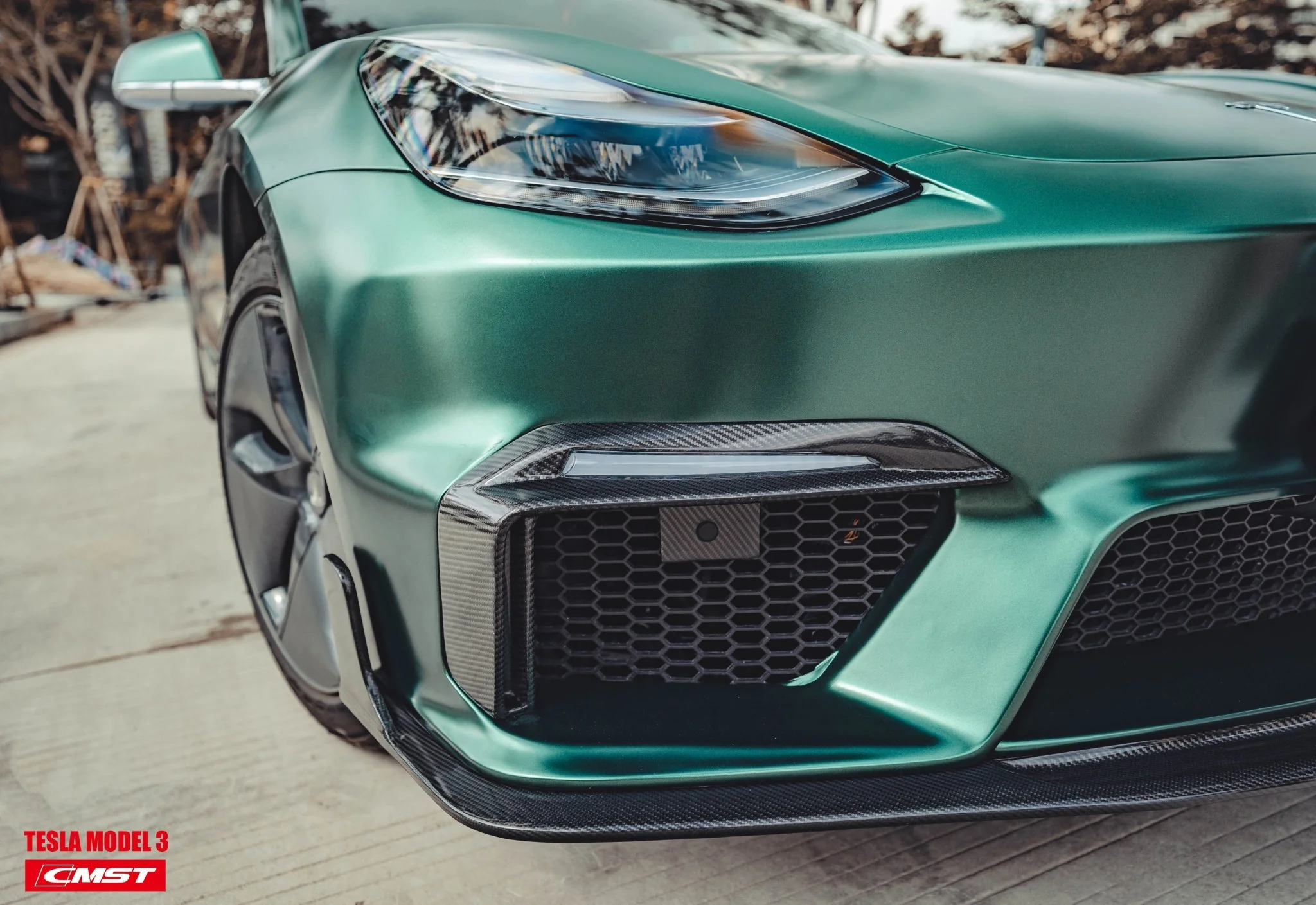 CMST Tuning Carbon Fiber Front Bumper for Tesla Model 3 Ver.1 with Carbon Fiber Canards & Front Lip - Image 6