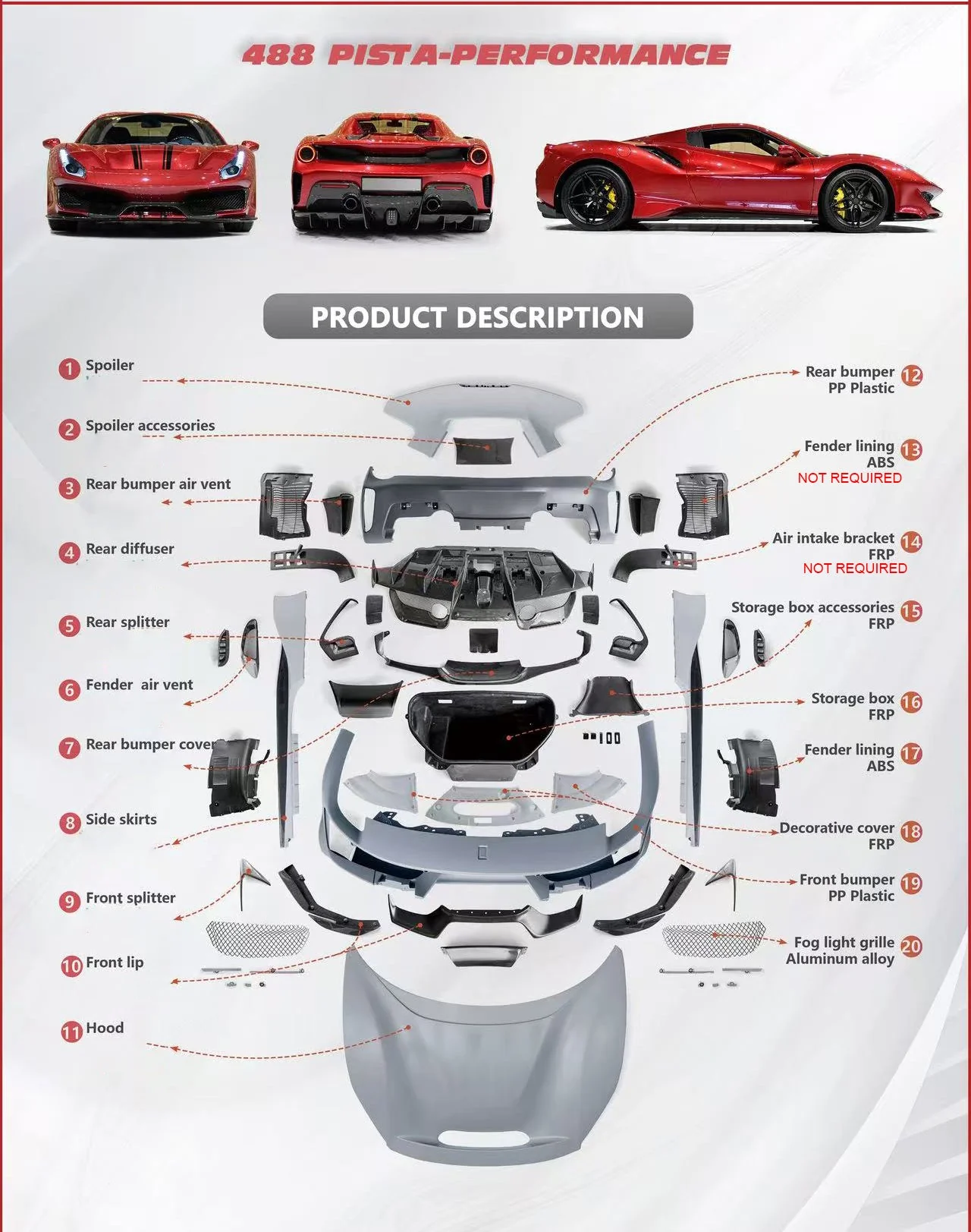 Ferrari 488GTB Upgrade to Pista Full Conversion Body Kit (Plastic & Dry-Carbon) - Image 3