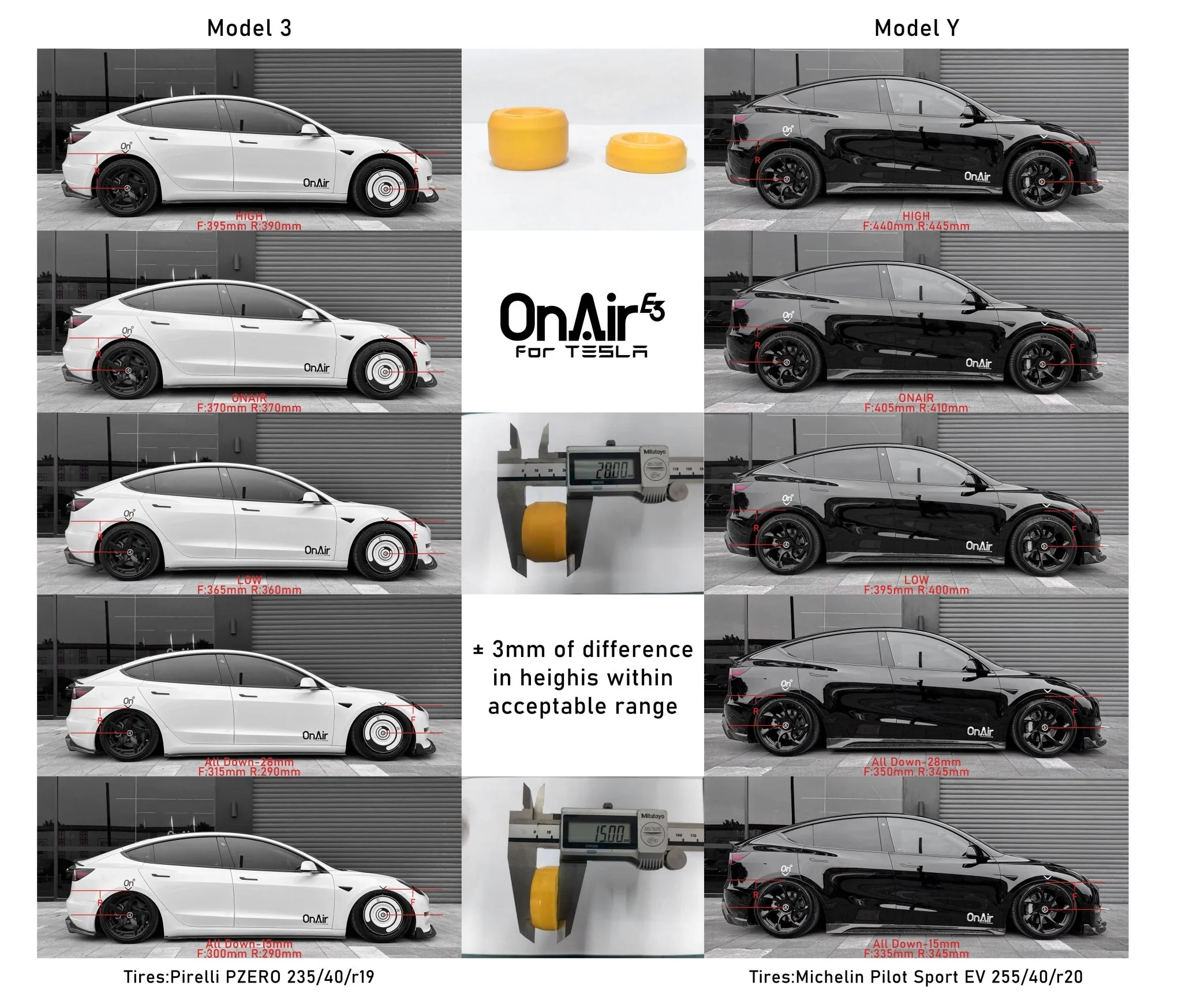 OnAir E3 Series Tesla Model 3 Full Air Suspension System (Fits RWD/AWD & Highland) - Image 3