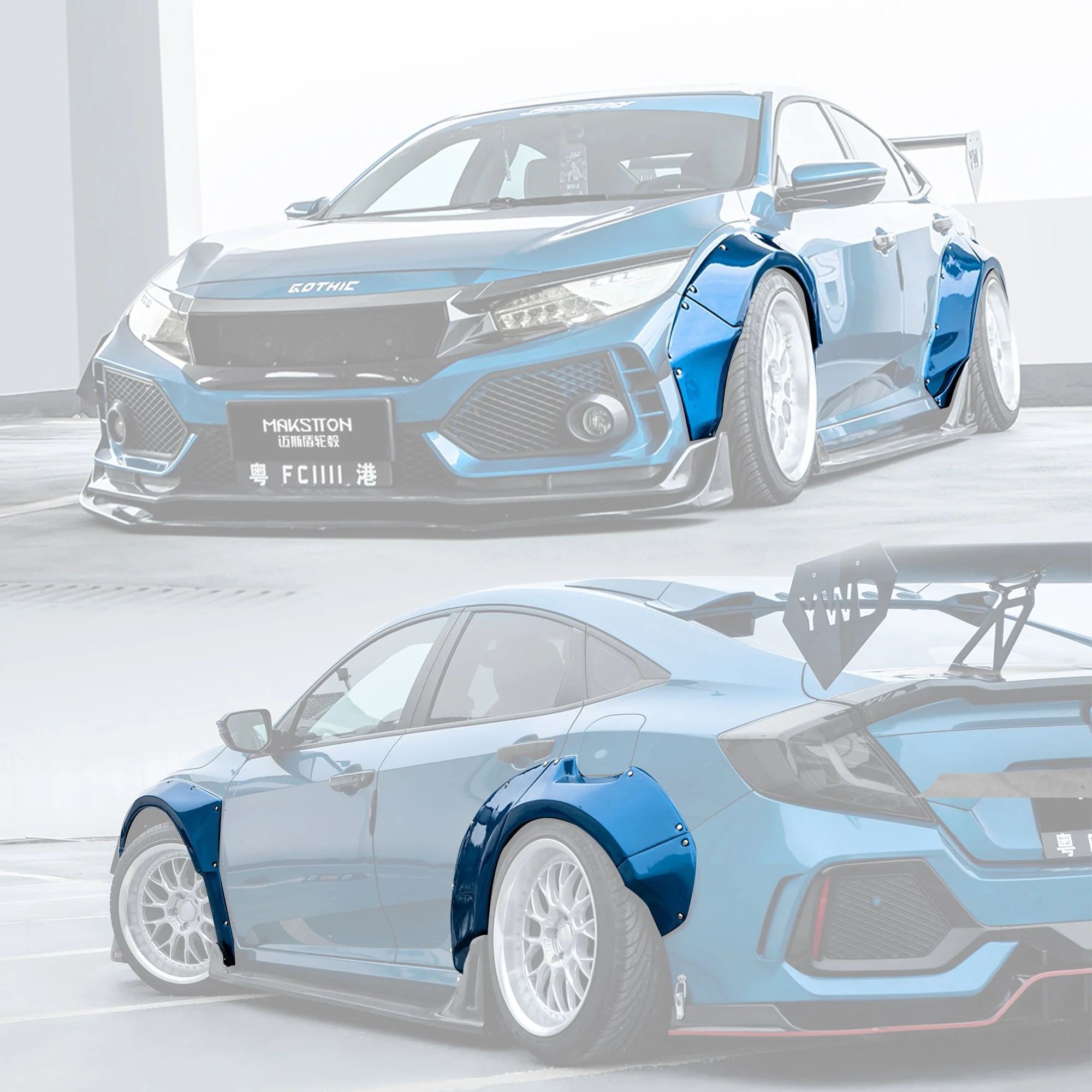 Robot 10th Gen Honda Civic SEDAN / Hatchback FRP Complete Widebody Kit - Image 7