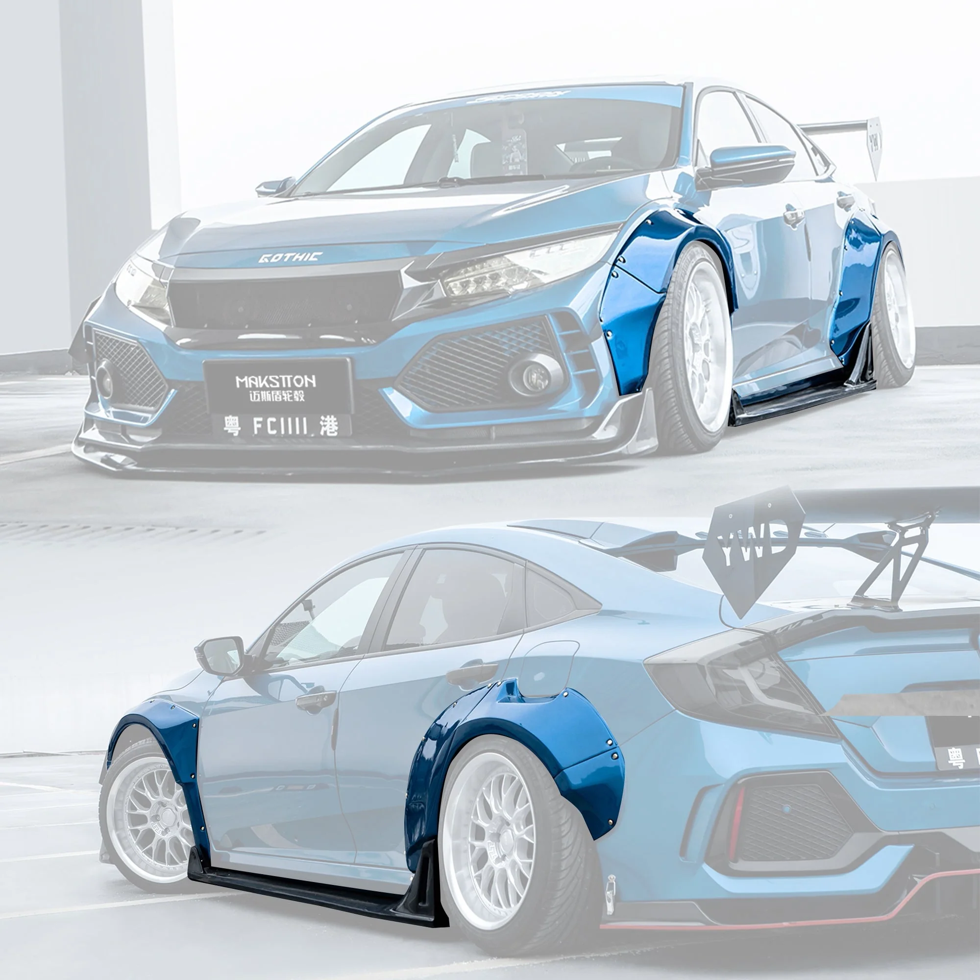 Robot 10th Gen Honda Civic SEDAN / Hatchback FRP Complete Widebody Kit - Image 8