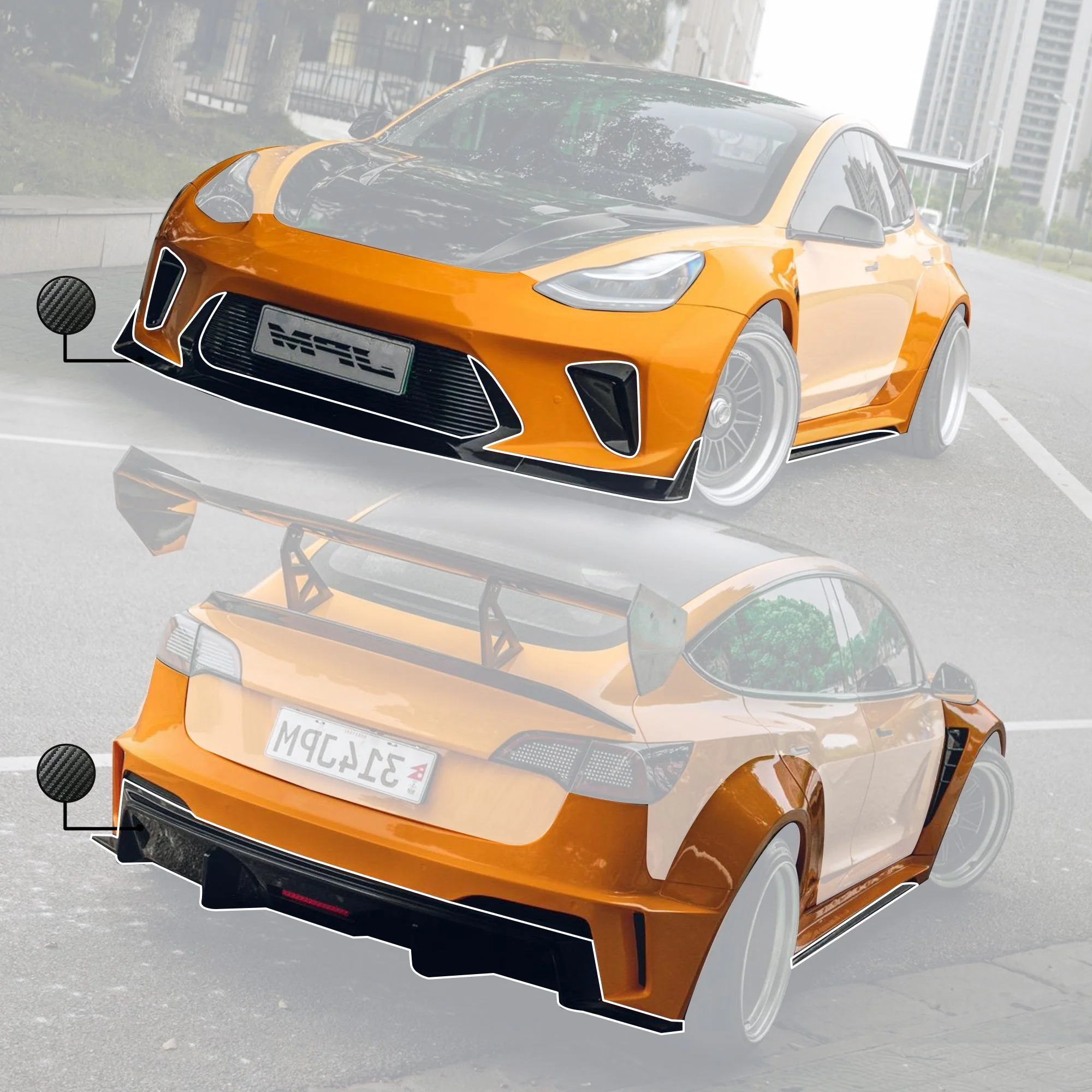 Robot Craftsman Tesla Model 3 2017-2023 “HACKER” Widebody FRP & Partial Carbon Full Kit - Image 23