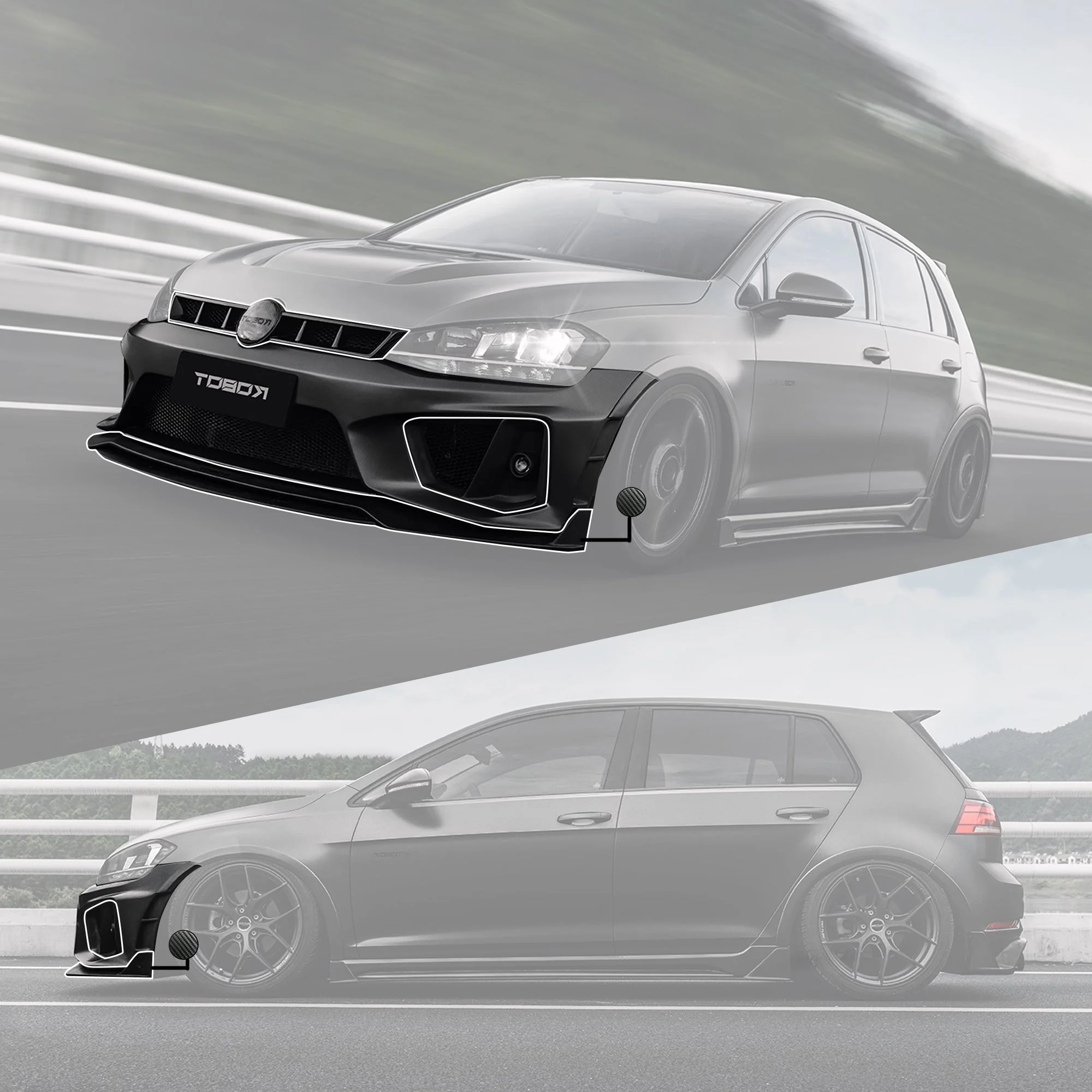 Robot Craftsman Volkswagen Golf / GTI / Golf R MK7 MK7.5 Fibre Glass Reinforced Plastic Complete Front Bumper (FRP) - Image 30