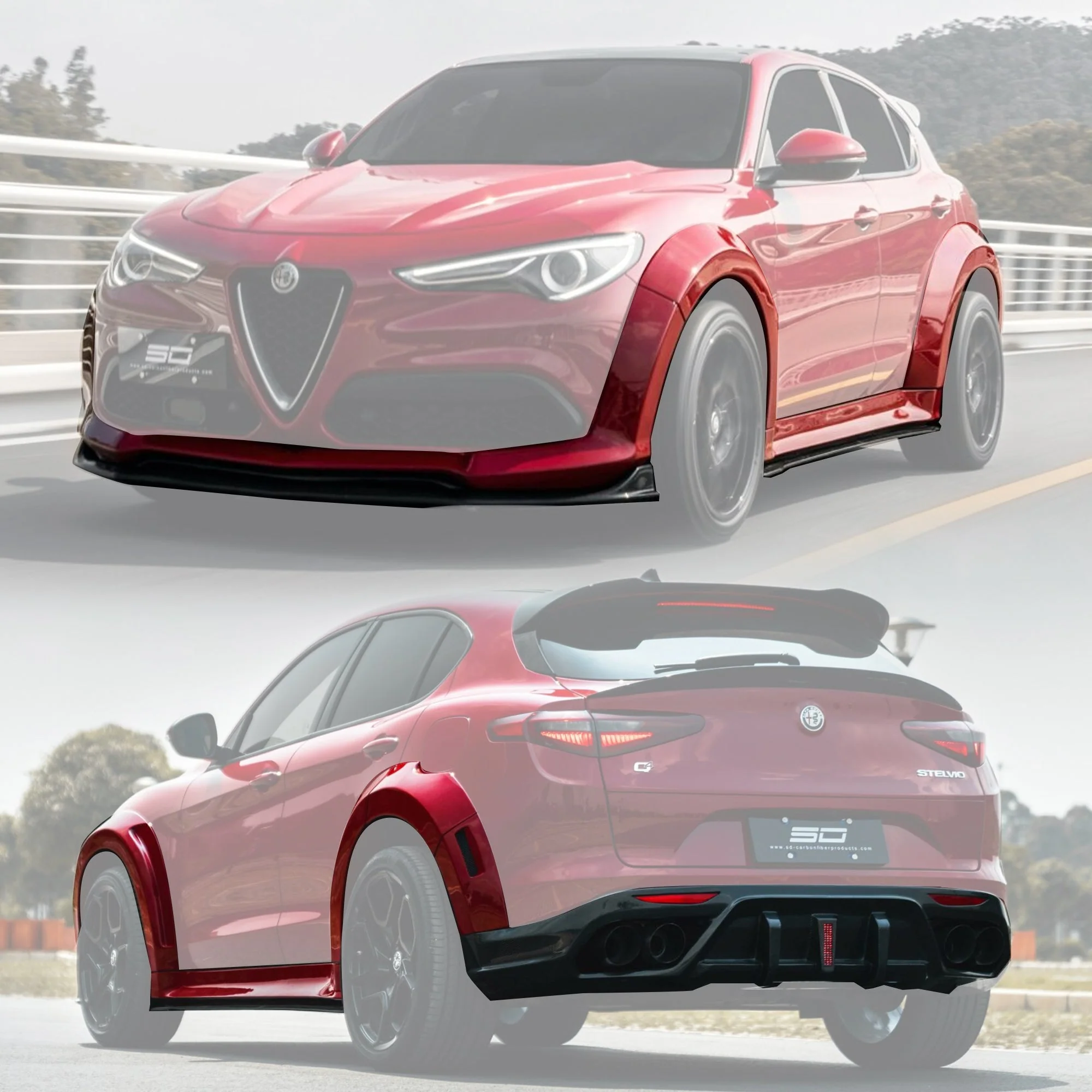 SD Carbon Partial Carbon Fiber Widebody Kit For Alfa Romeo Stelvio 2.0T - Image 3