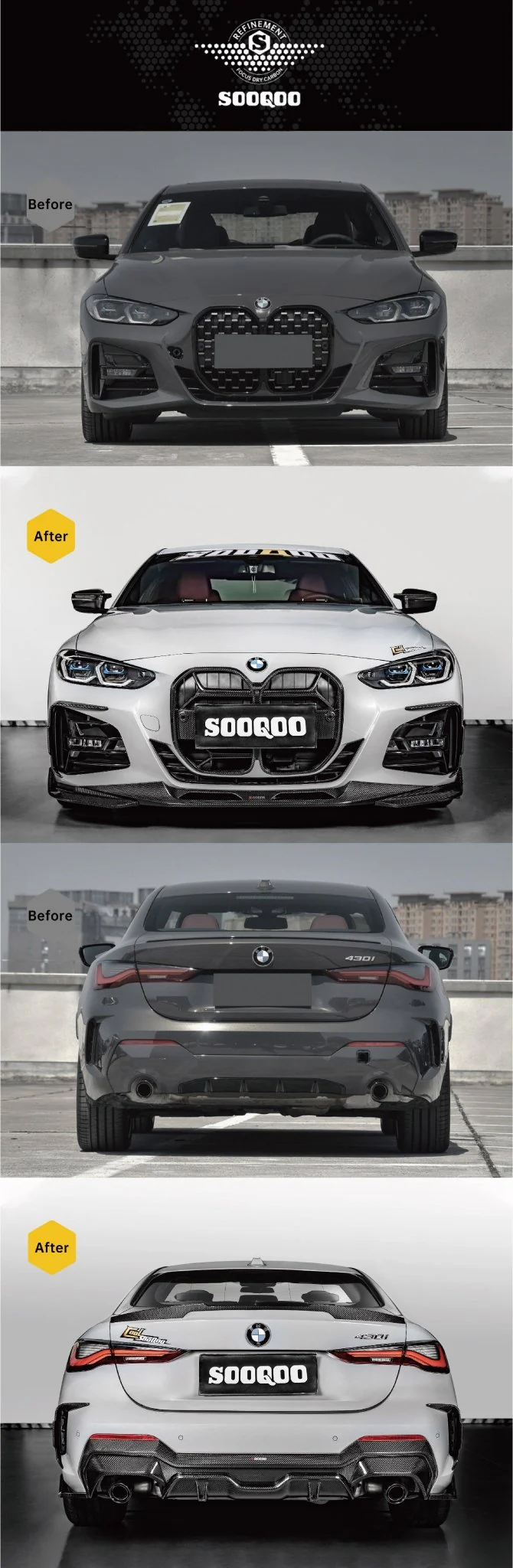 SOOQOO BMW G22 Body Kit SQ Style Dry Carbon Fiber Body Kit - Image 4