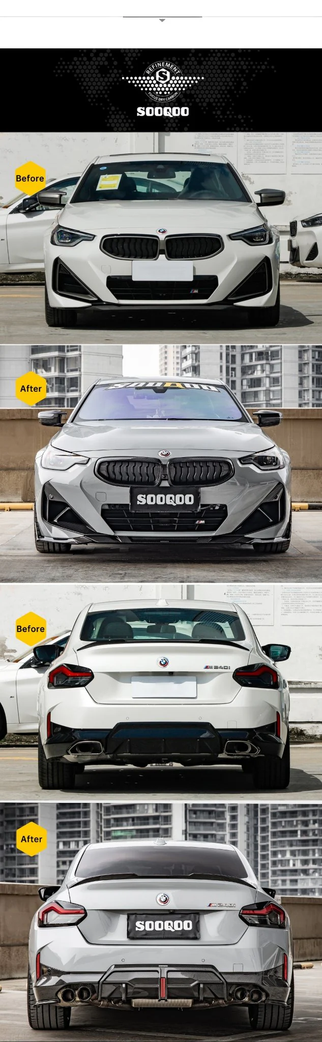 SOOQOO BMW G42/M240i Body Kit SQ Style Dry Carbon Fiber Body Kit - Image 4