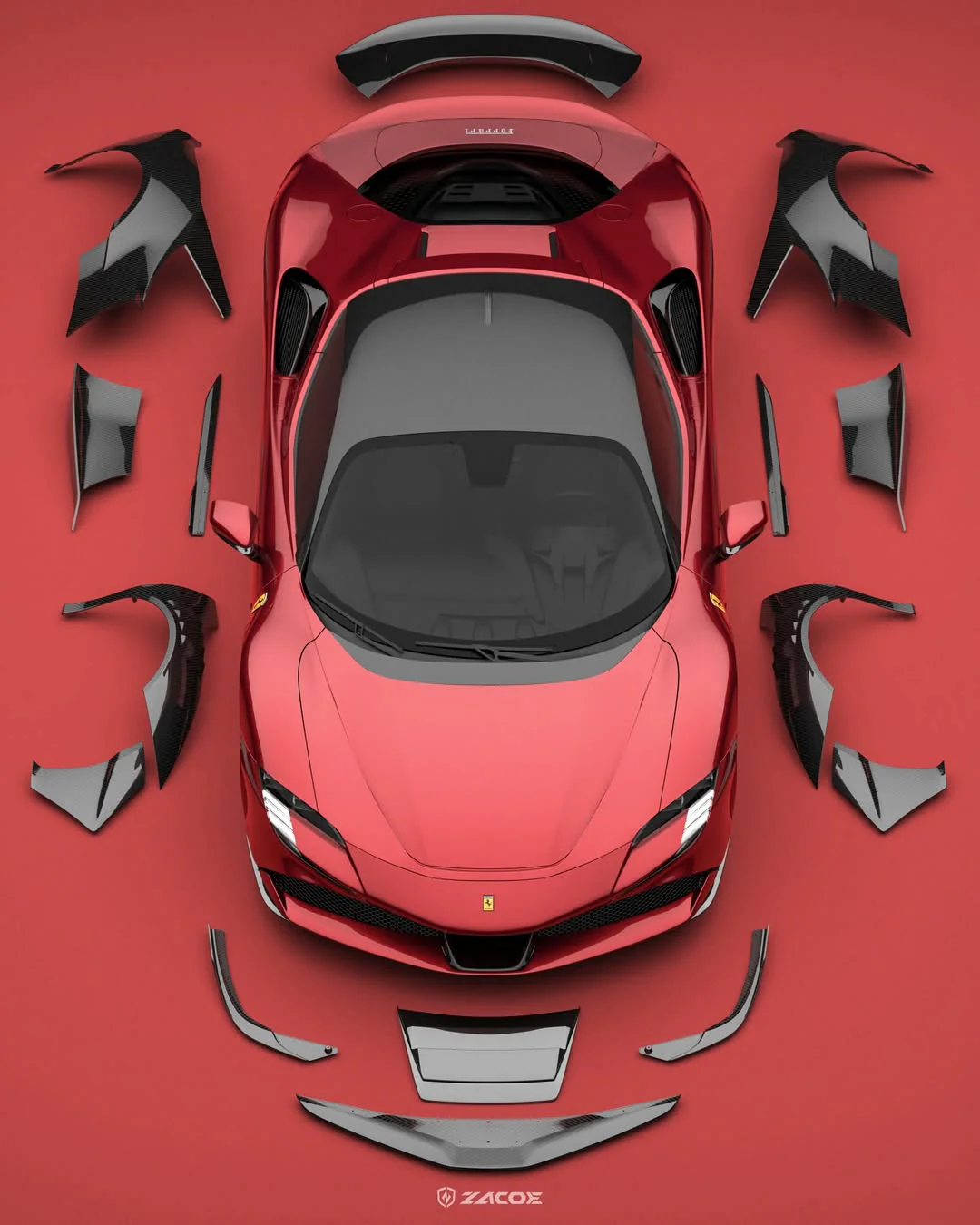 ZACOE Ferrari SF90 Stradale Carbon Fibre Widebody Body kit (18pcs/set) - Image 3